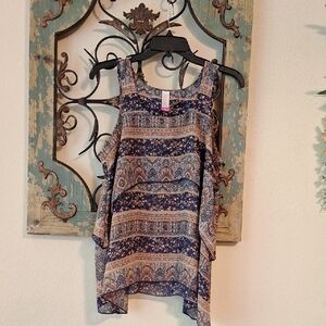 No Boundaries Brown Asymmetrical Sleeveless Tunic